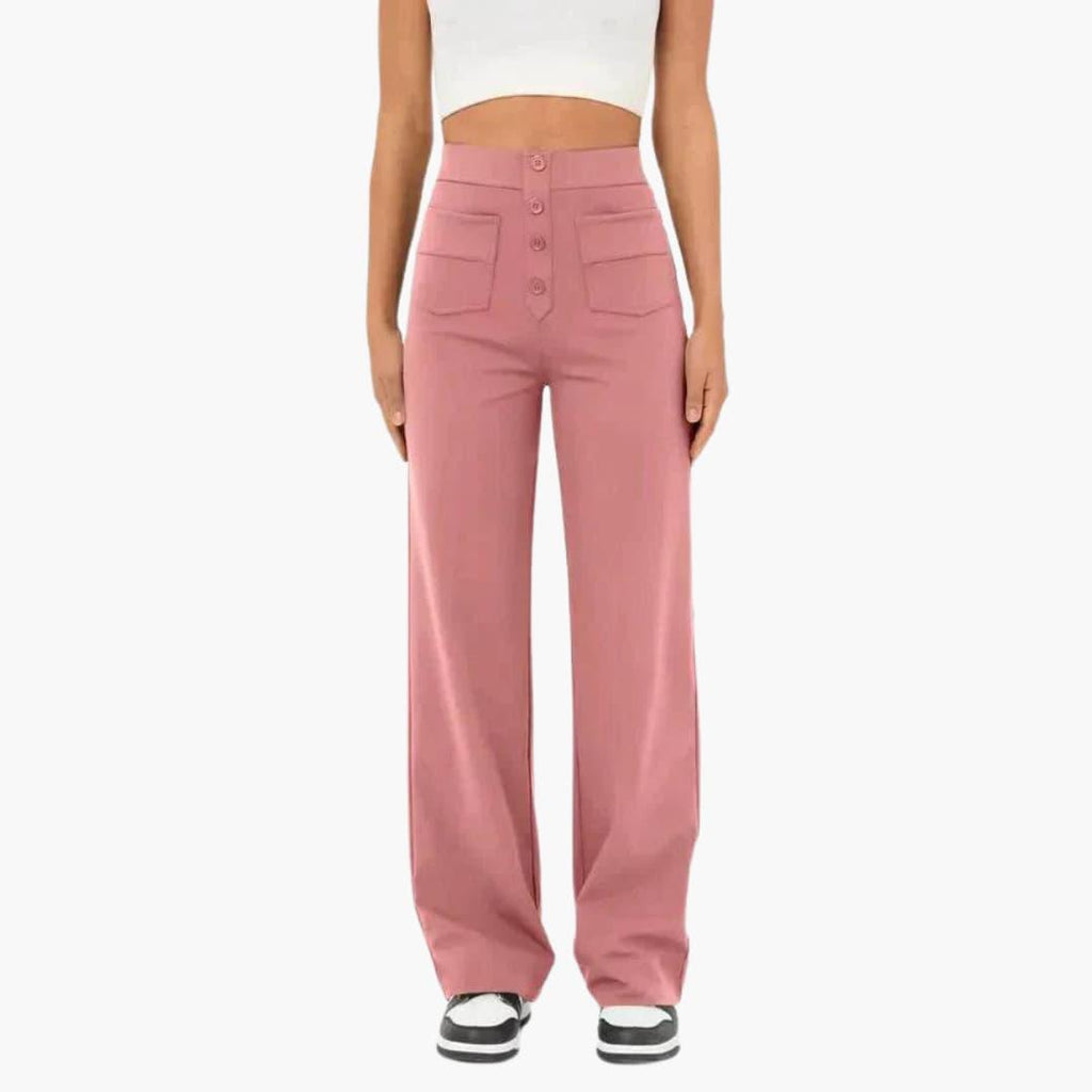 High-Waist Palazzo Pants – Button Placket