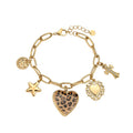 Leopard Heart with Star and Cross Bracelet Gold – Trendy Animal Print Charm Jewelry
