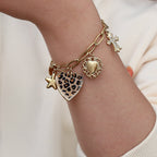 Leopard Heart with Star and Cross Bracelet Gold – Trendy Animal Print Charm Jewelry