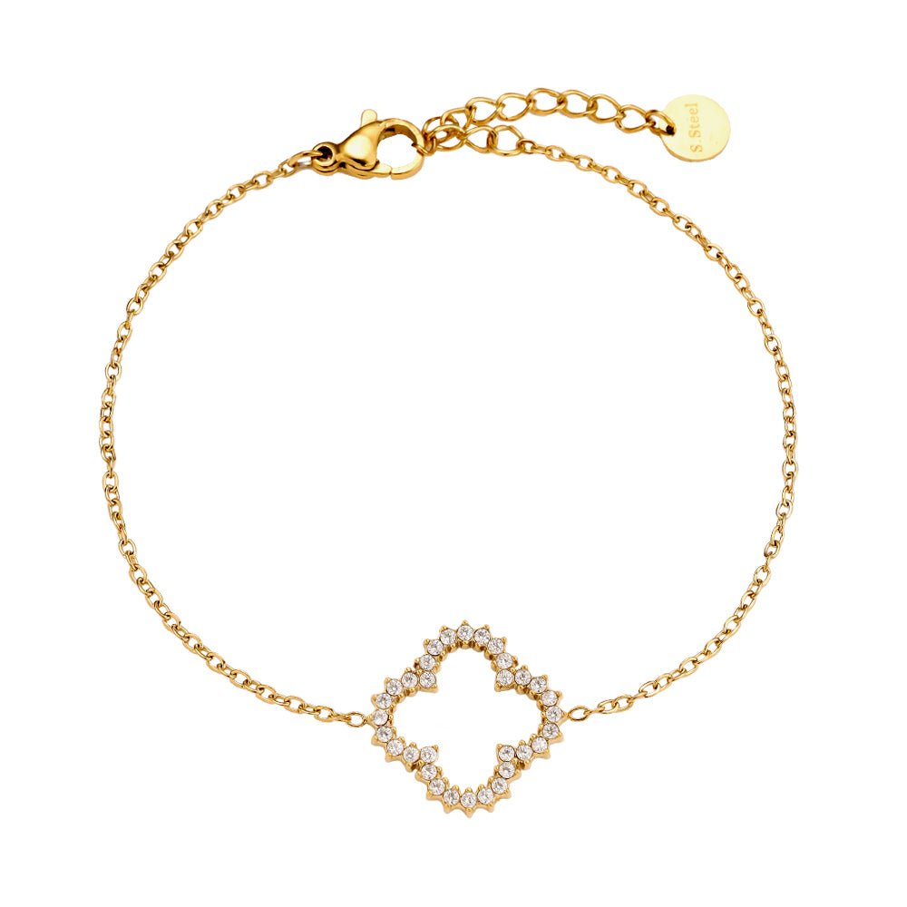 Diamond Lucky Flower Bracelet Gold – Sparkling Clover-Inspired Jewelry