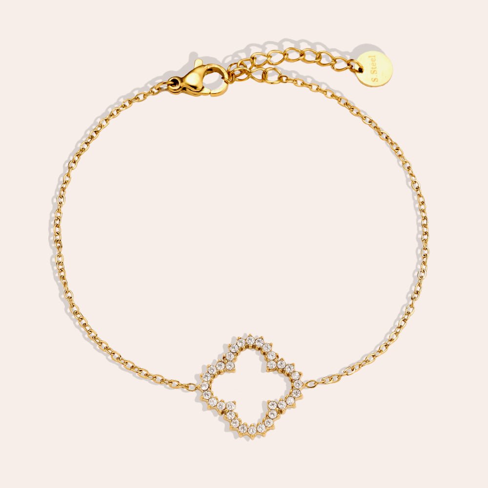 Diamond Lucky Flower Bracelet Gold – Sparkling Clover-Inspired Jewelry