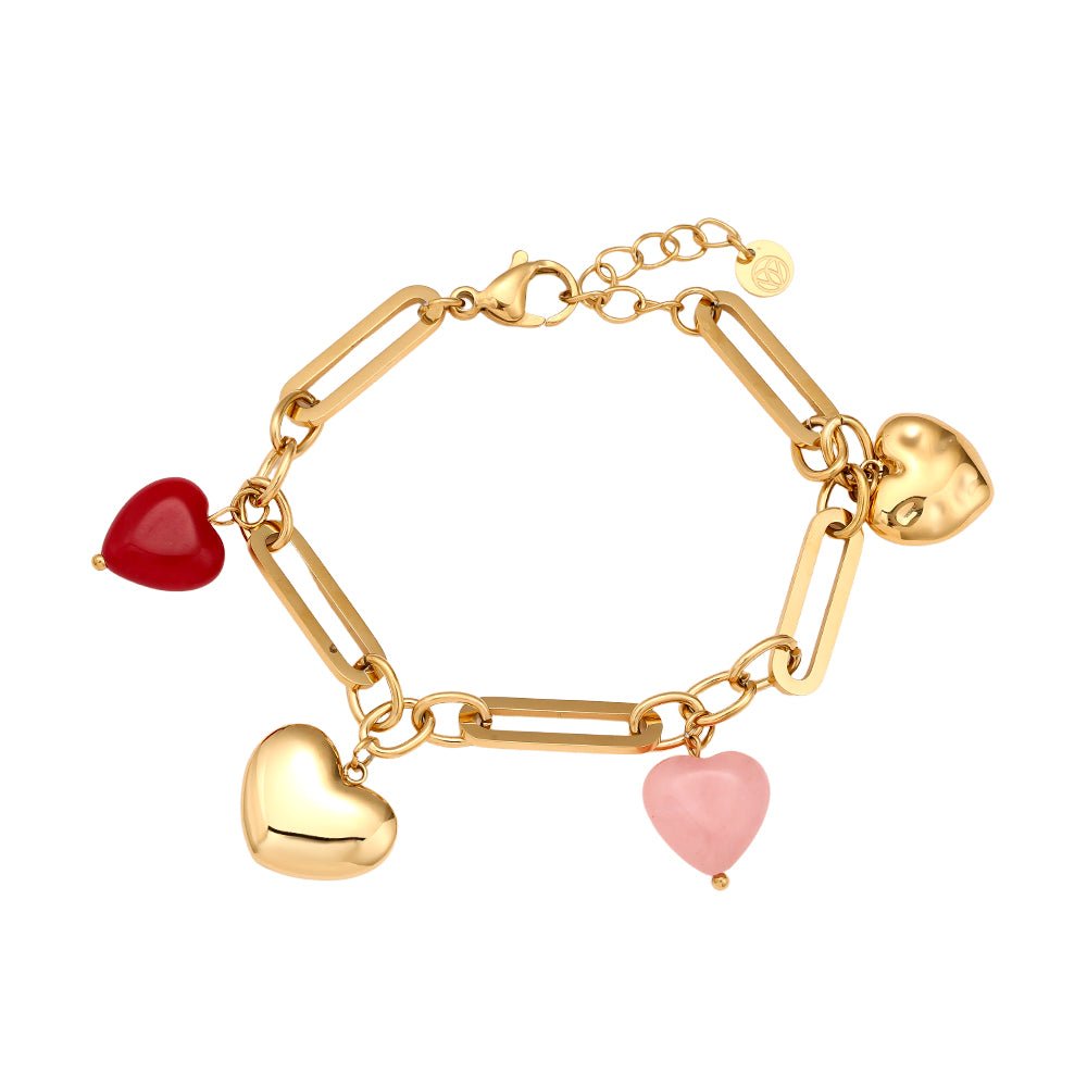 Colorful Hearts Bracelet Gold – Playful Multi-Heart Charm Jewelry