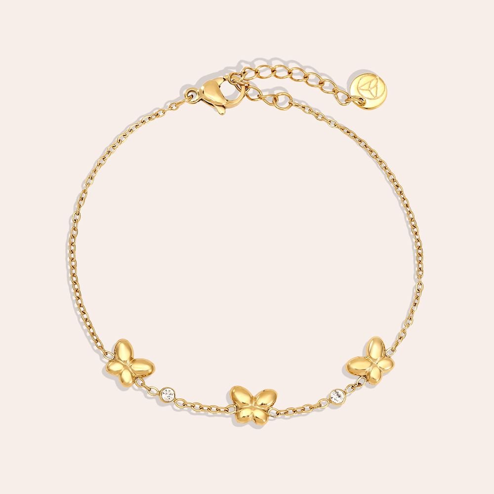 Butterfly & Diamond Dots Bracelet Gold – Elegant Butterfly Charm Jewelry