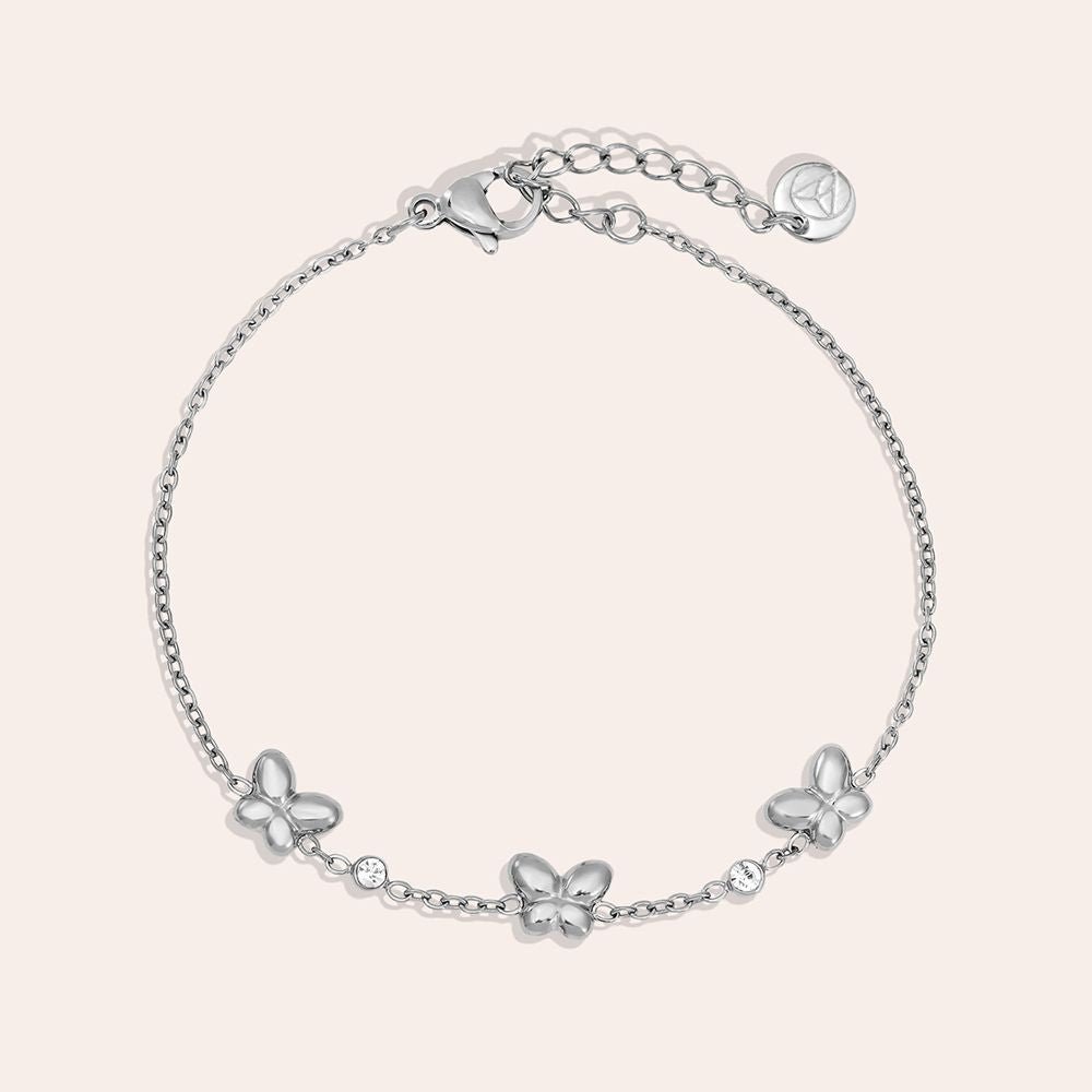 Butterfly & Diamond Dots Bracelet Silver – Dainty Butterfly and Crystal Charm Jewelry