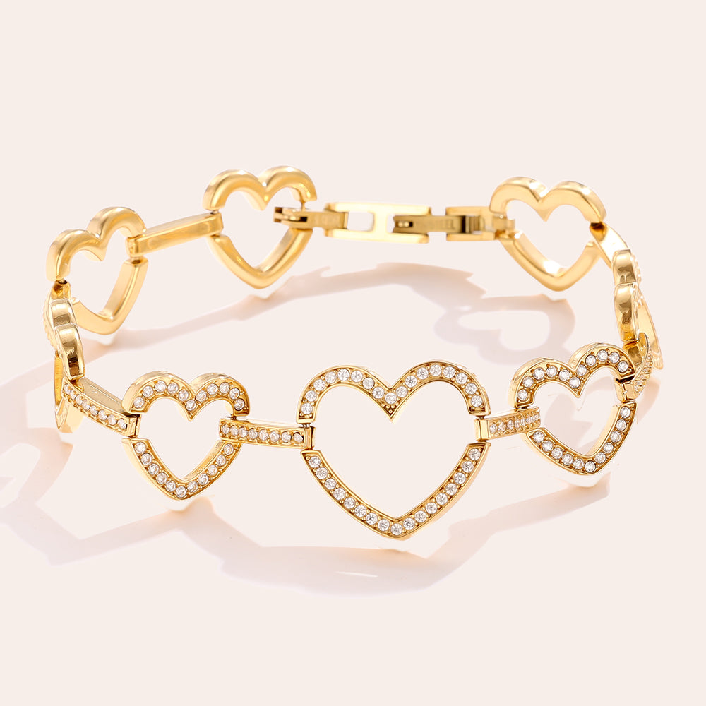 Diamond Hearts Shiny Bracelet Gold – Sparkling Heart Pendant Jewelry