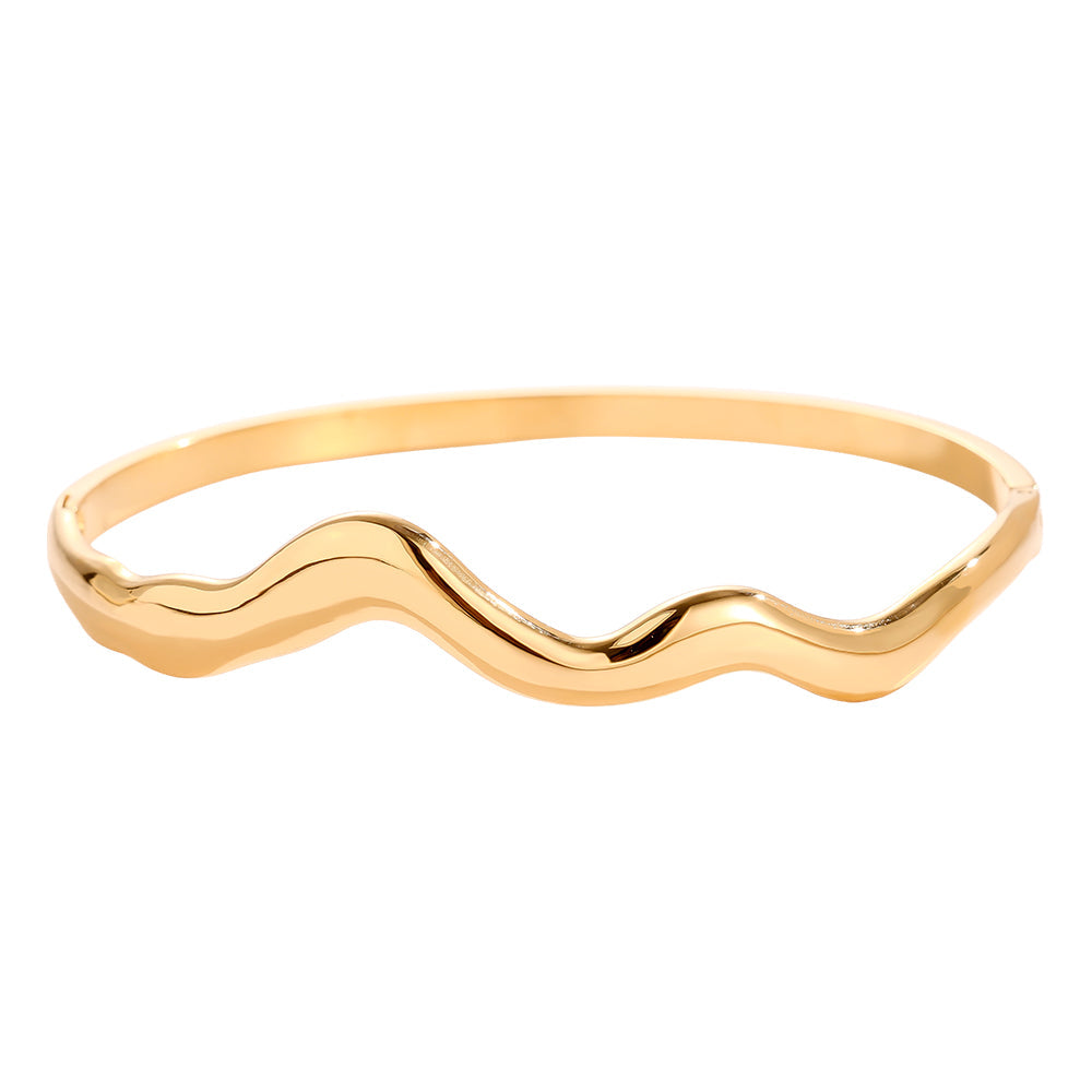 Simple Wave Bangle Bracelet Gold – Minimalist Wavy Cuff Jewelry