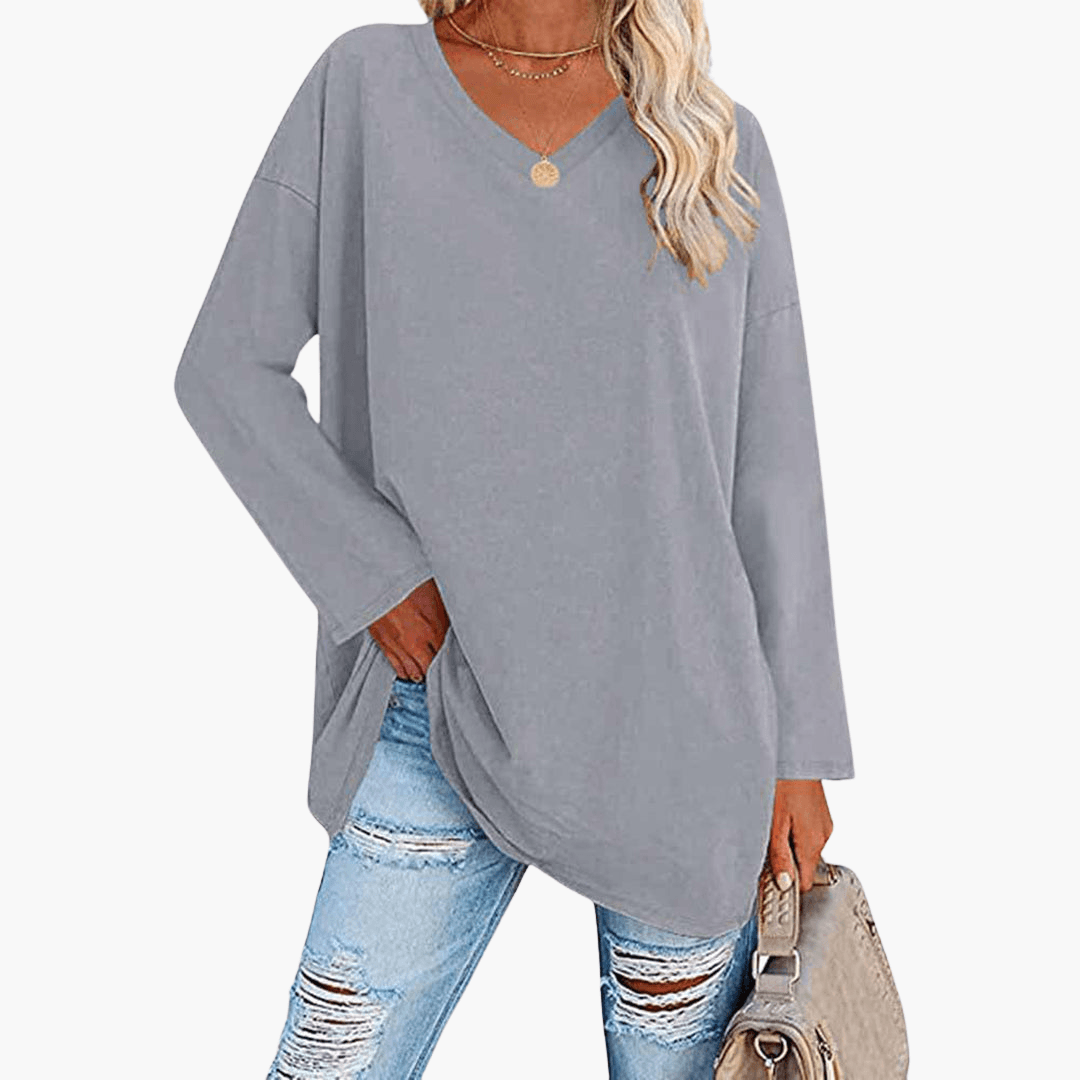 Oversized V-Neck Shirt – Long Sleeves