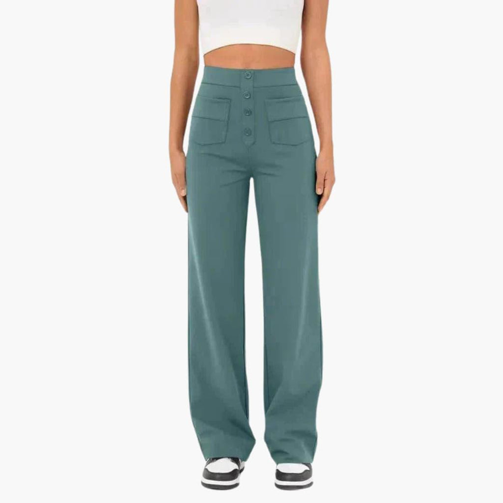 High-Waist Palazzo Pants – Button Placket