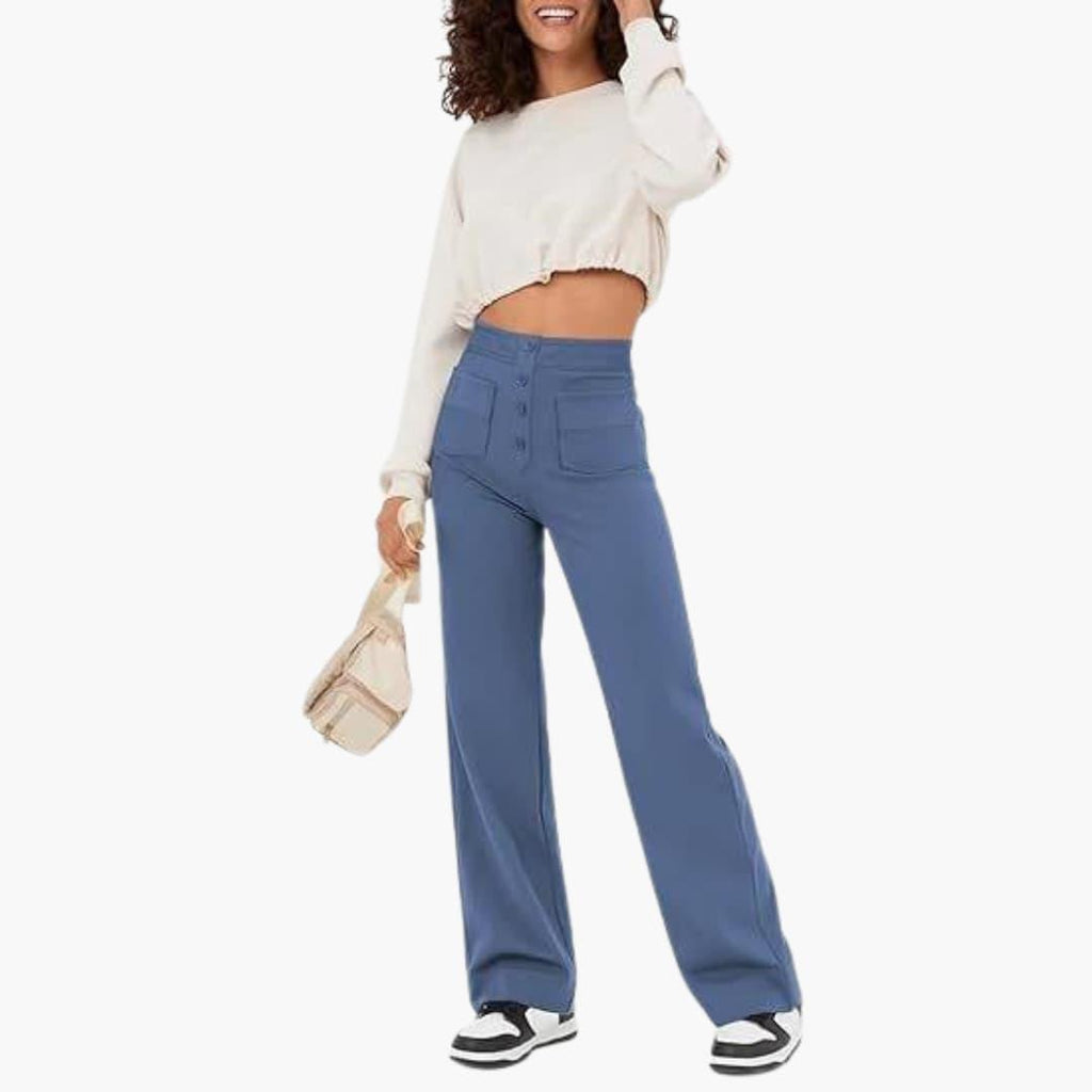 High-Waist Palazzo Pants – Button Placket