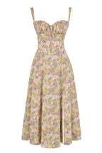 Floral Square Neck Bustier Sundress - Sleeveless Y2k Midi Dress with Slit and Corset Back
