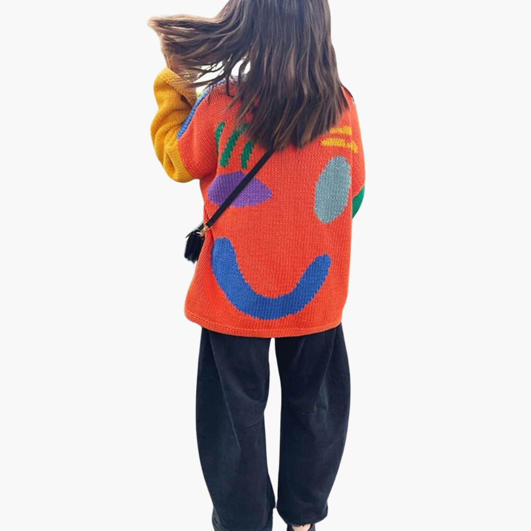 Oversized Knit Sweater – Smiley Design