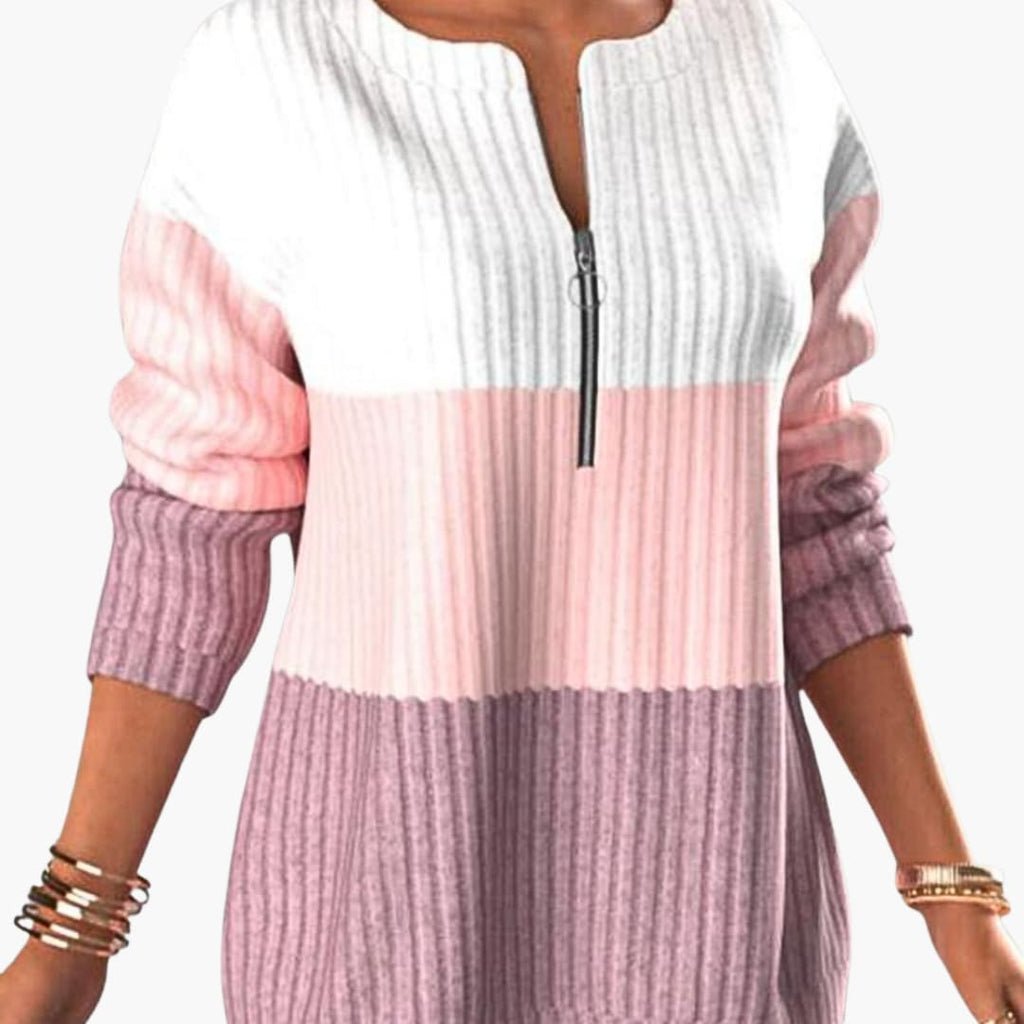 Pullover Sweater – Zip Neckline – Ribbed Texture