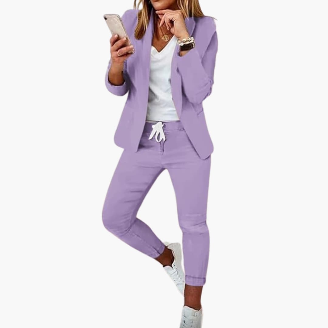 Two-Piece Lounge Set – Blazer and Jogger Pants – Drawstring Waist