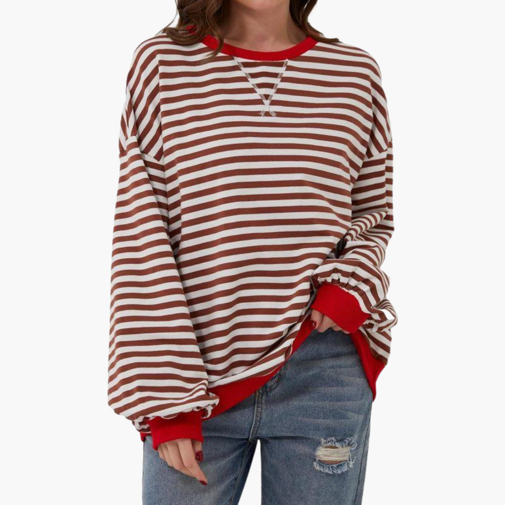 Oversized Sweatshirt – Striped Design – Long Sleeves