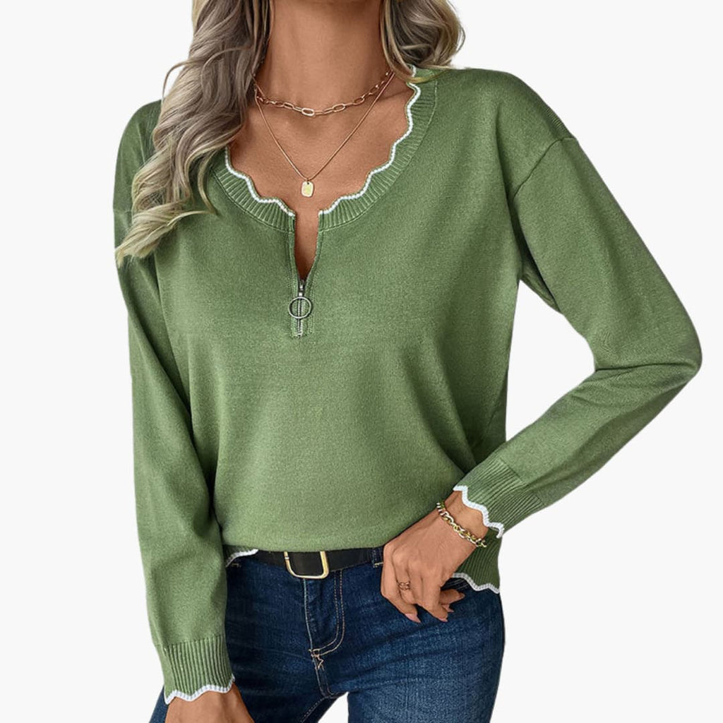 Sweater – Decorative Zip – Ruffle Detail