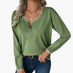 Sweater – Decorative Zip – Ruffle Detail