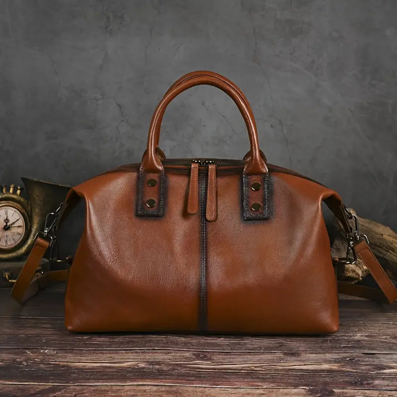 Vintage Brown Genuine Leather Handbag for Women