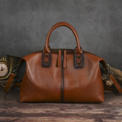 Vintage Brown Genuine Leather Handbag for Women