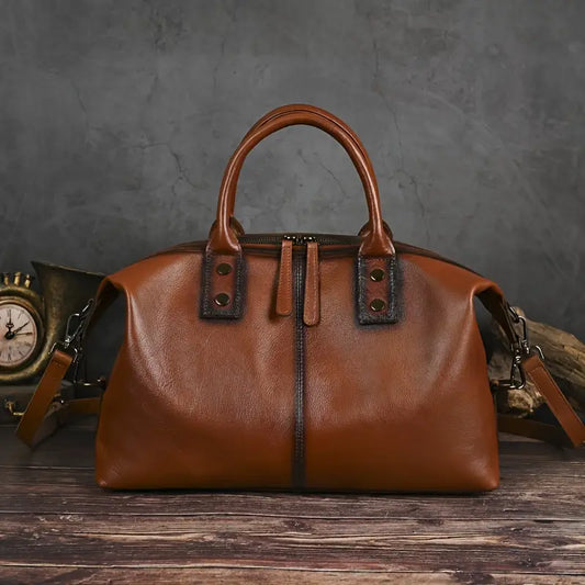 Vintage Brown Genuine Leather Handbag for Women