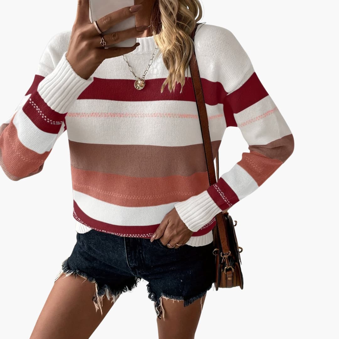 Pullover Sweater – Round Neck – Striped Surface