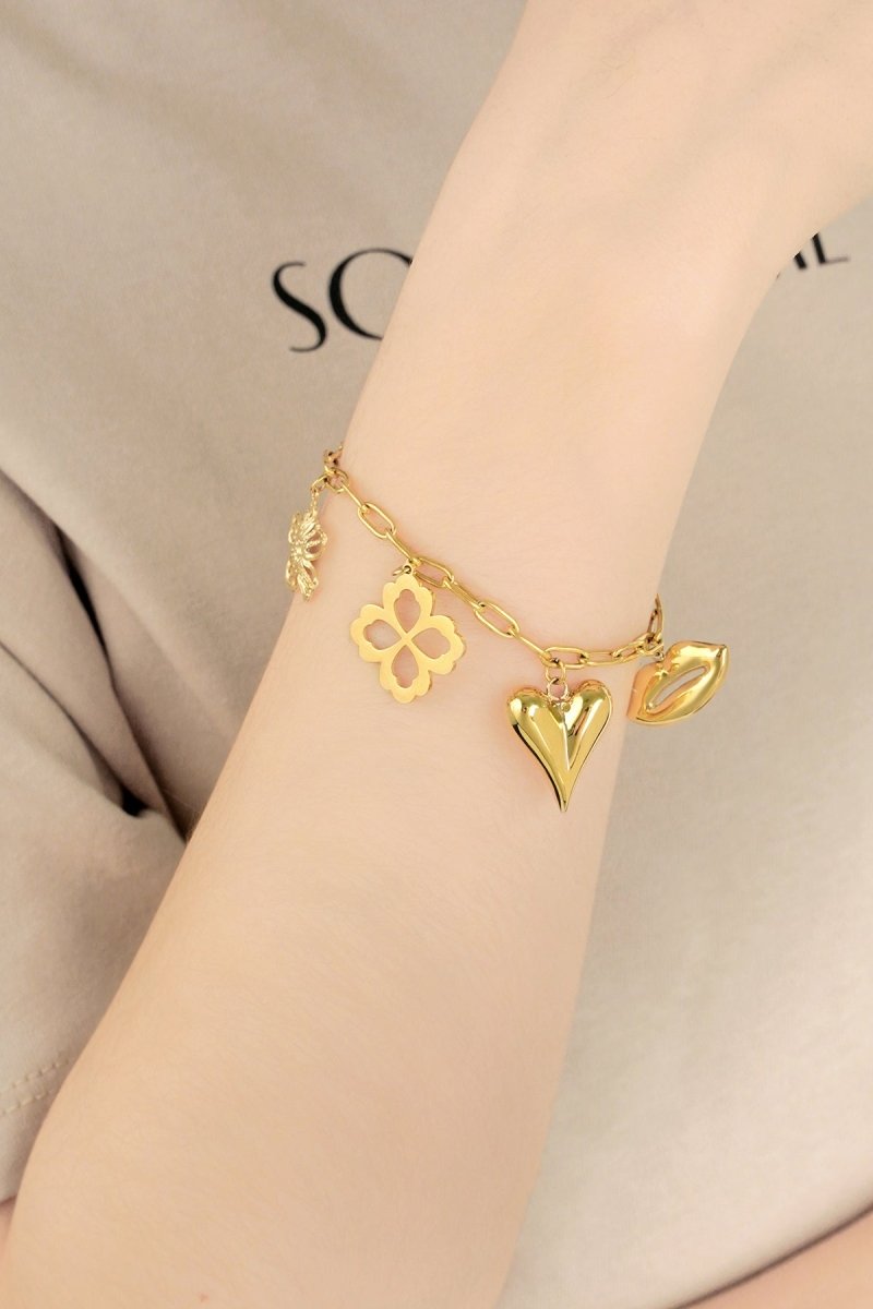 Charm Floral Lovers Bracelet Gold – Romantic Floral Charm Jewelry