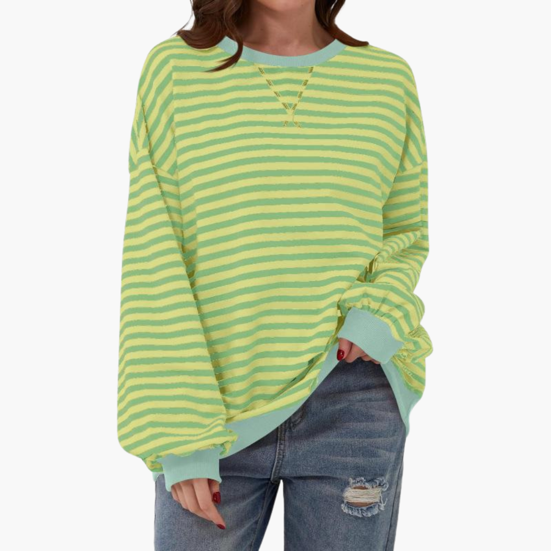 Oversized Sweatshirt – Striped Design – Long Sleeves