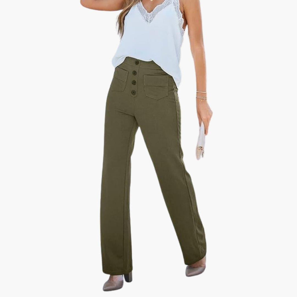 High-Waist Palazzo Pants – Button Placket