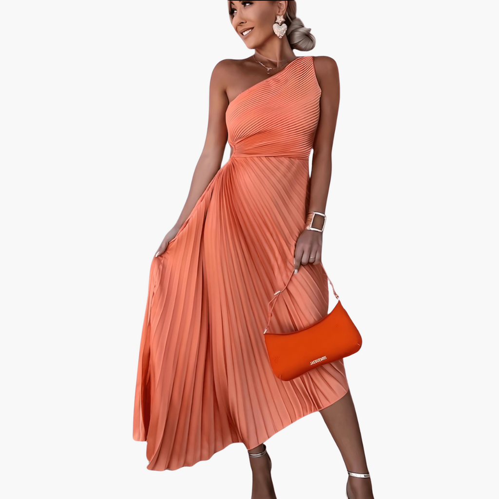 Ankle-Length Evening Dress – One-Shoulder Design