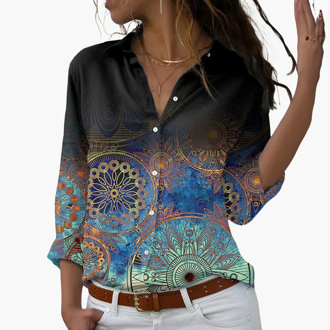 Blouse – Colorblock Floral Pattern