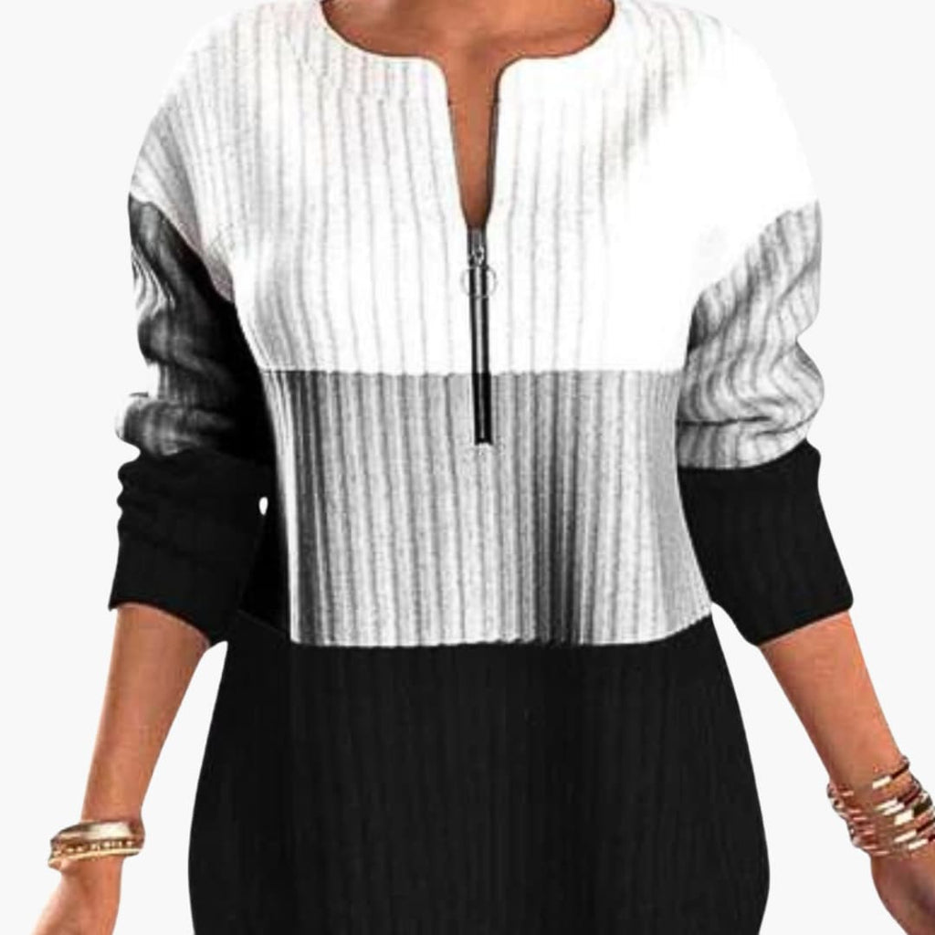 Pullover Sweater – Zip Neckline – Ribbed Texture
