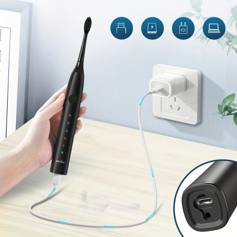 BrightWave Rechargeable Sonic Toothbrush for Deep Cleaning & Travel Use