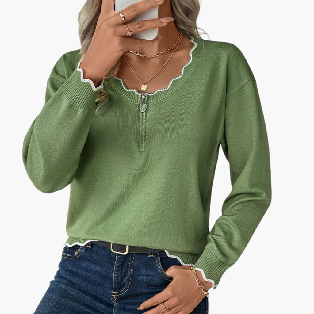 Sweater – Decorative Zip – Ruffle Detail