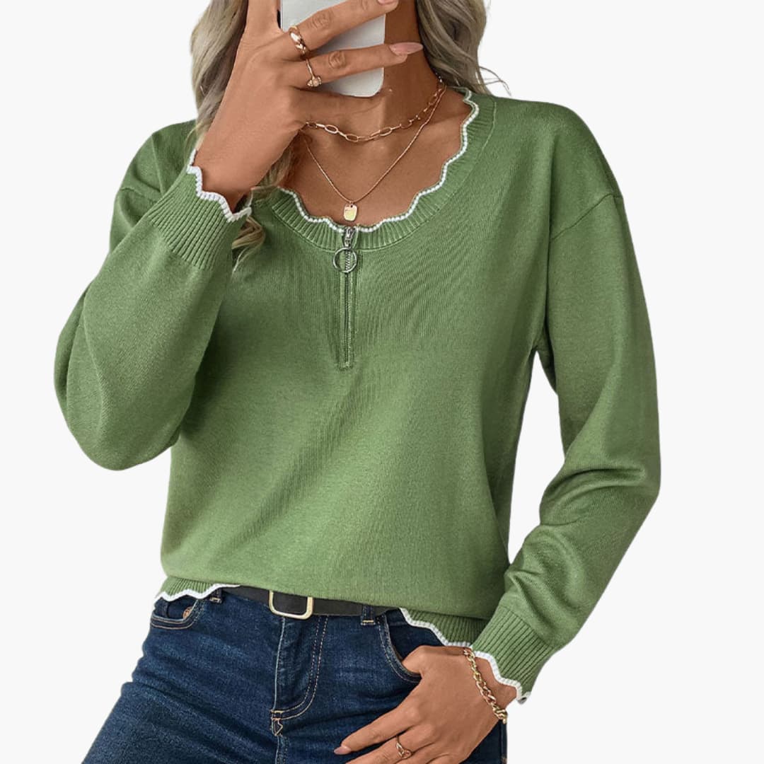 Sweater – Decorative Zip – Ruffle Detail