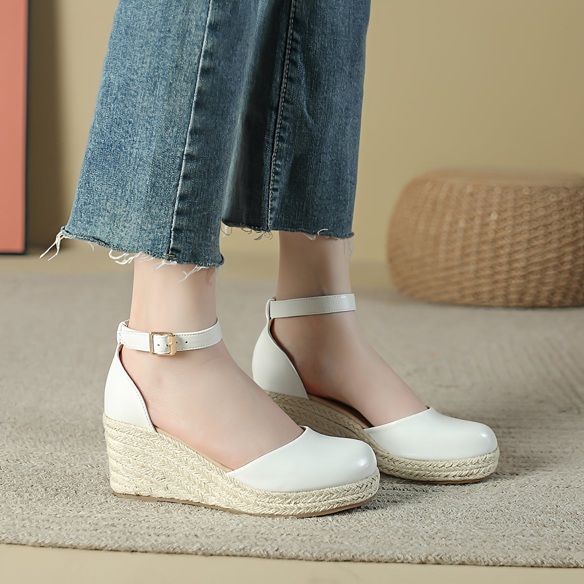 Women's Espadrille with Heel, Sandals Round Toe Elegant Wedge Heel
