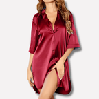 Women‘s Nightgown Button Down Sleepshirt Satin 3/4 Sleeve