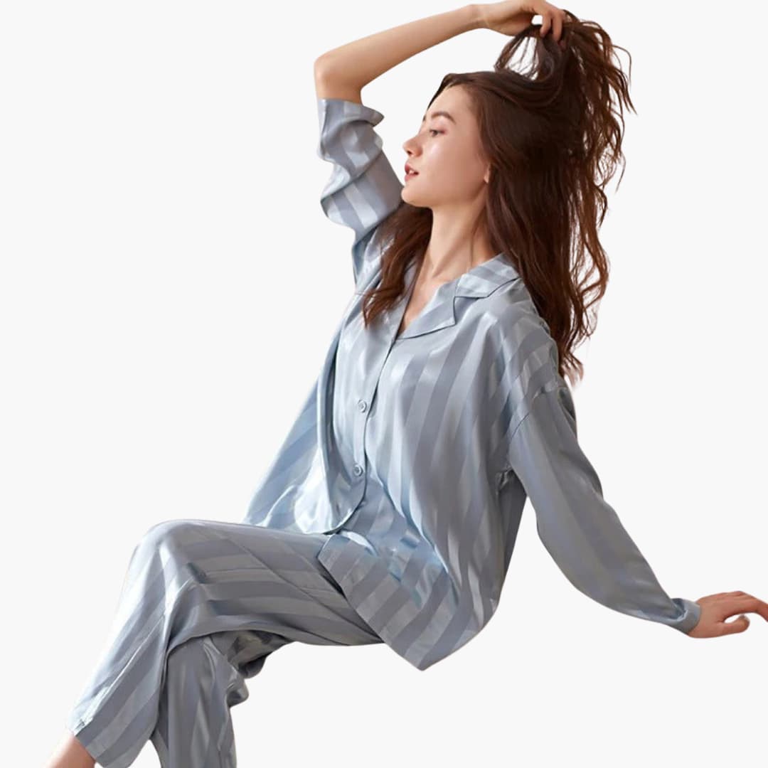 Satin Pajama Set – Long Sleeve Shirt – Matching Pants