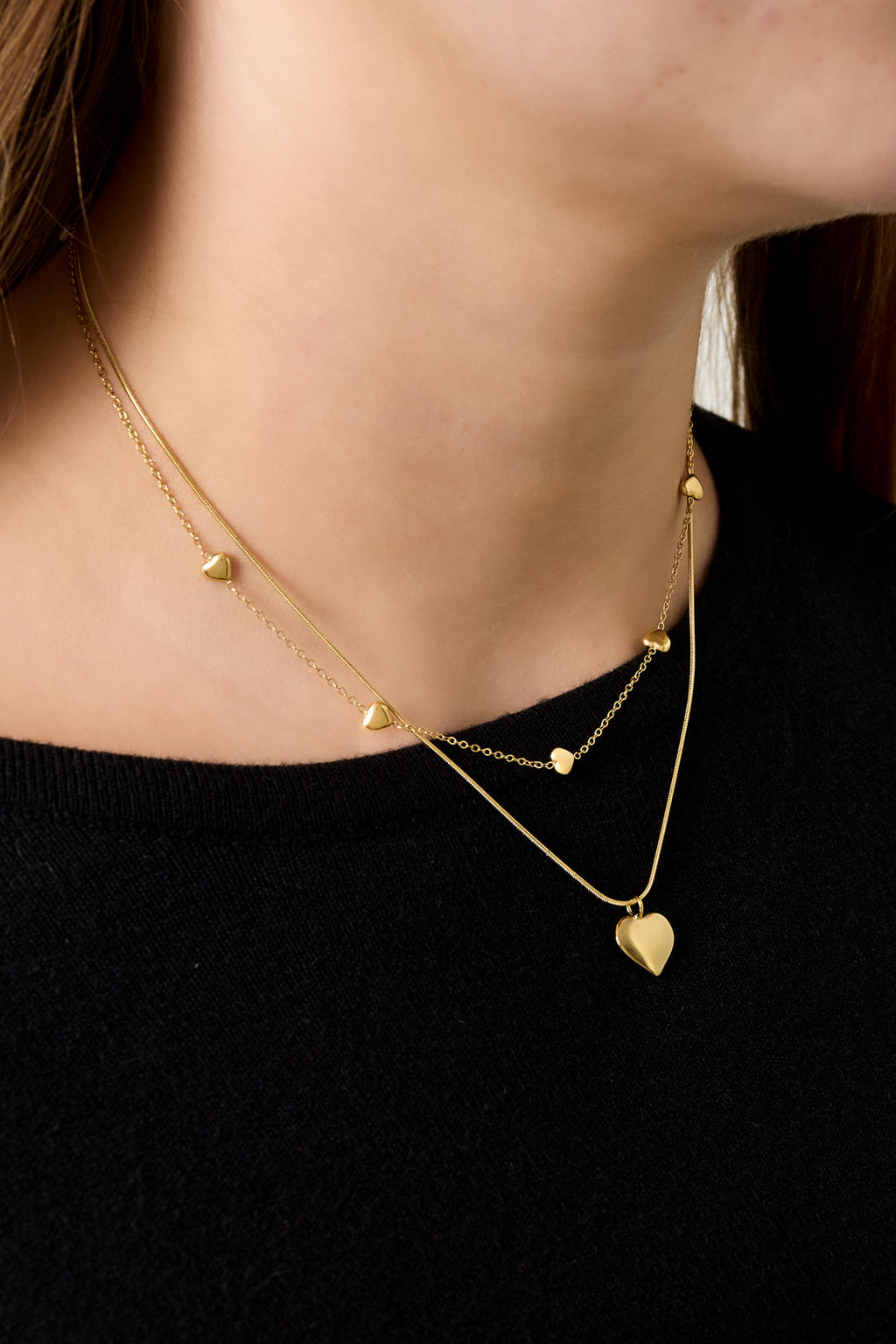 Layered Hearts Necklace Gold – Romantic Multi-Layer Chain Jewelry