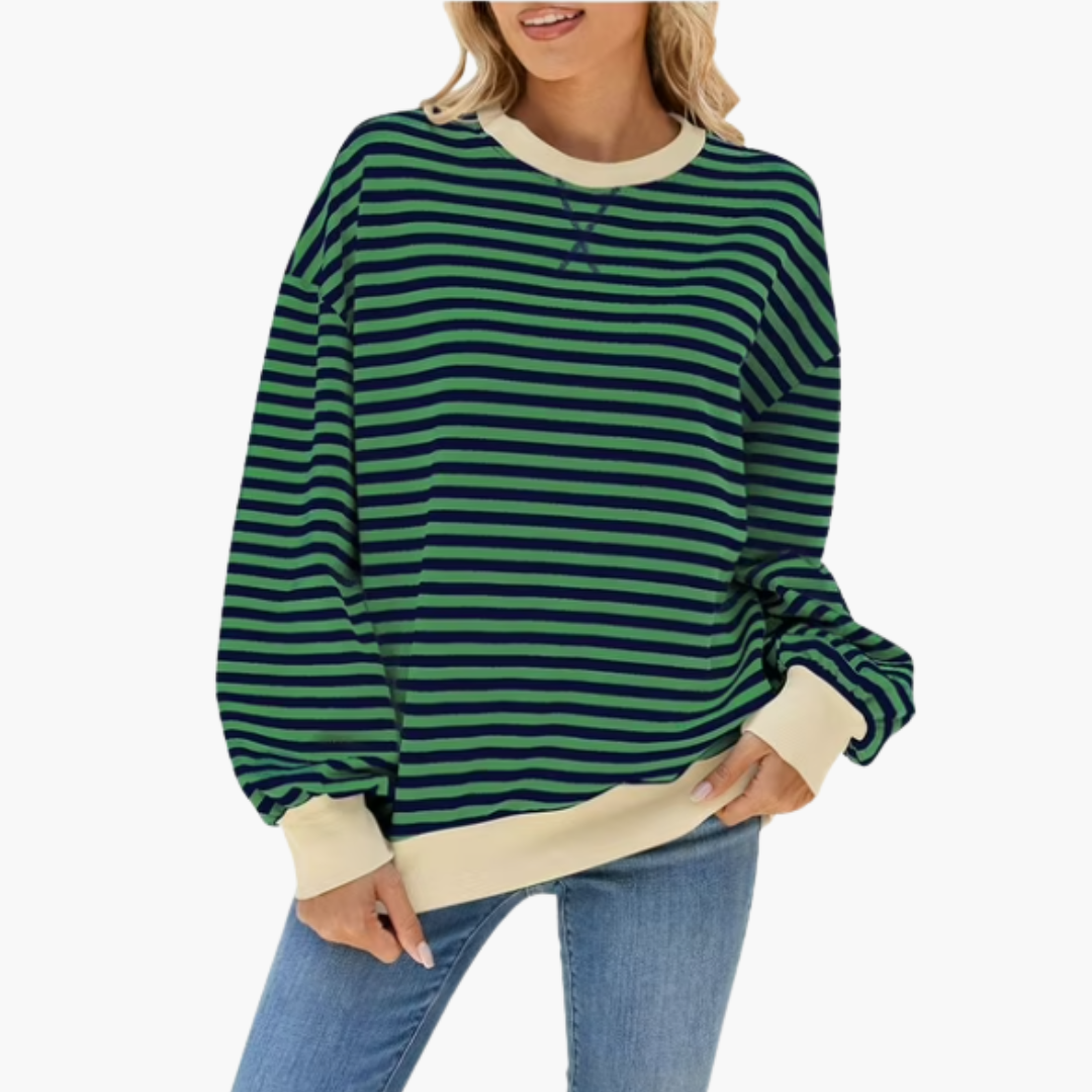 Oversized Sweatshirt – Striped Design – Long Sleeves