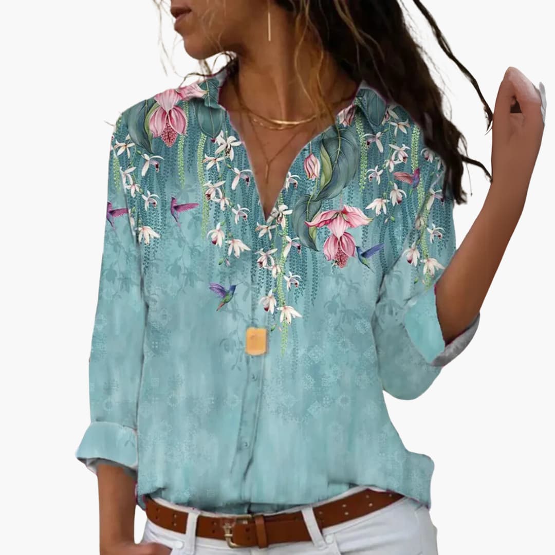 Blouse – Colorblock Floral Pattern