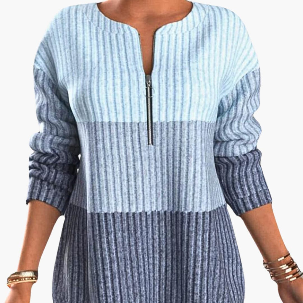 Pullover Sweater – Zip Neckline – Ribbed Texture