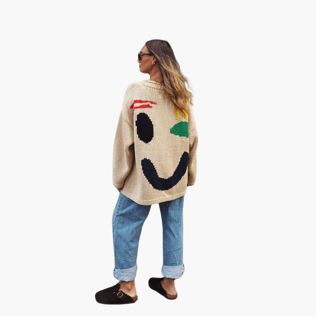 Oversized Knit Sweater – Smiley Design