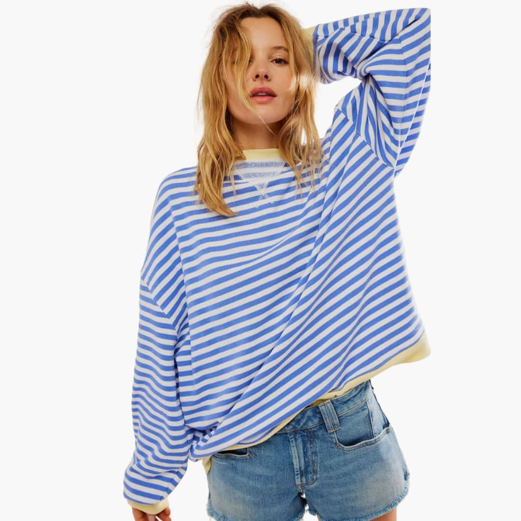 Oversized Sweatshirt – Striped Design – Long Sleeves