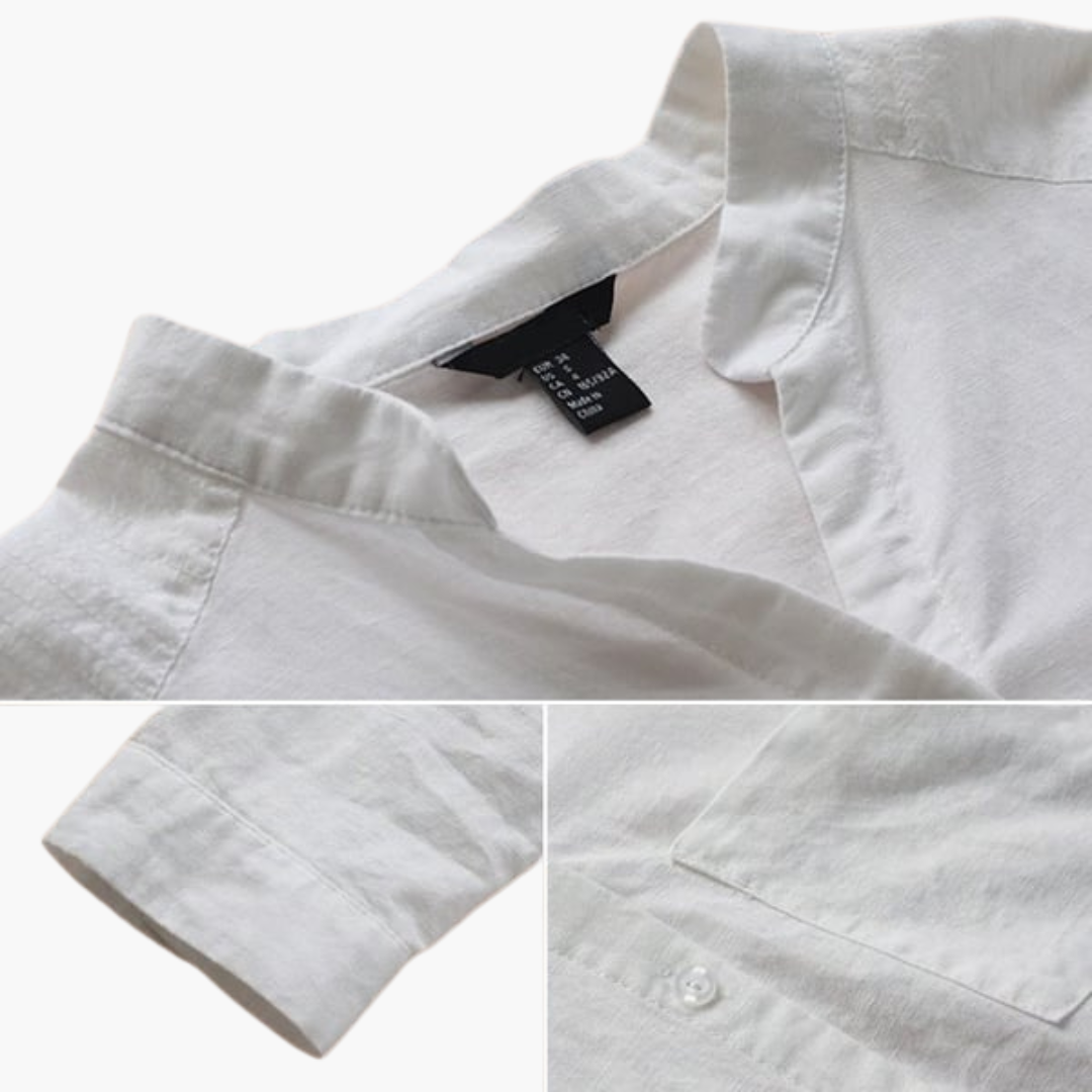 Loose-Fit Blouse – Long Sleeves – Stand-Up Collar