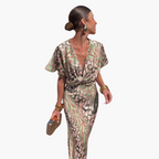 Ankle-Length Dress – V-Neck – Knotted Front Detail
