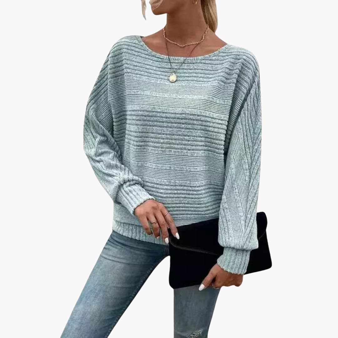 Women's Sweater with Boat Neck and Striped Surface