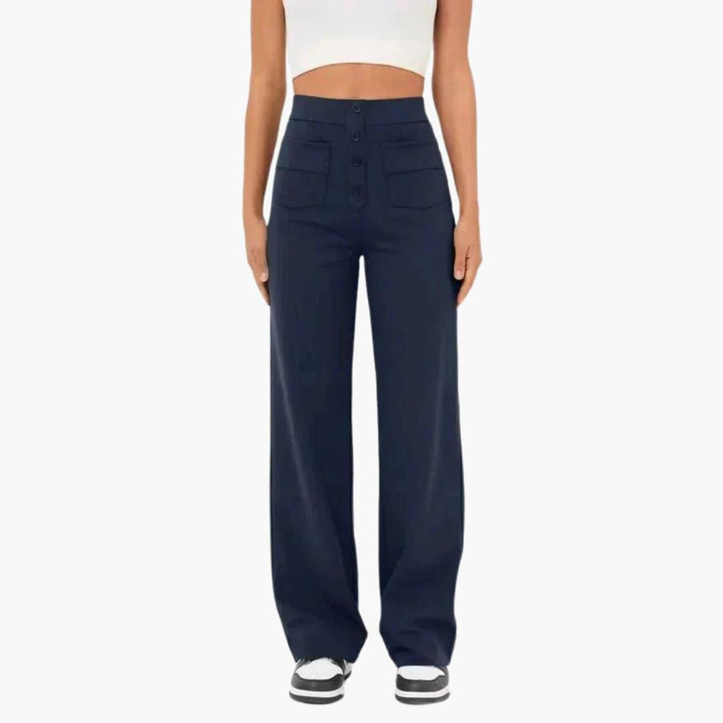 High-Waist Palazzo Pants – Button Placket