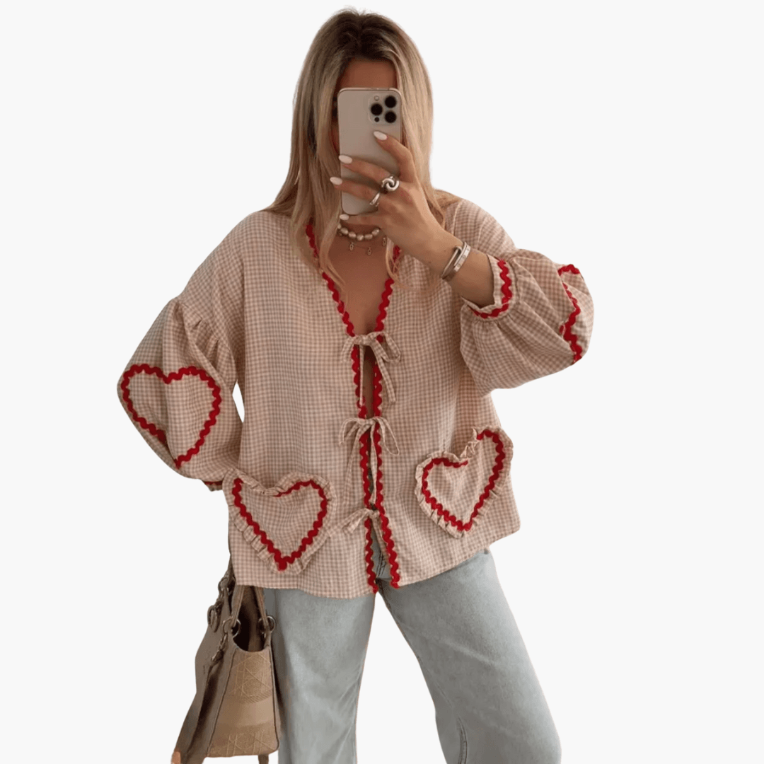 Gingham Blouse – Heart Patch Pockets