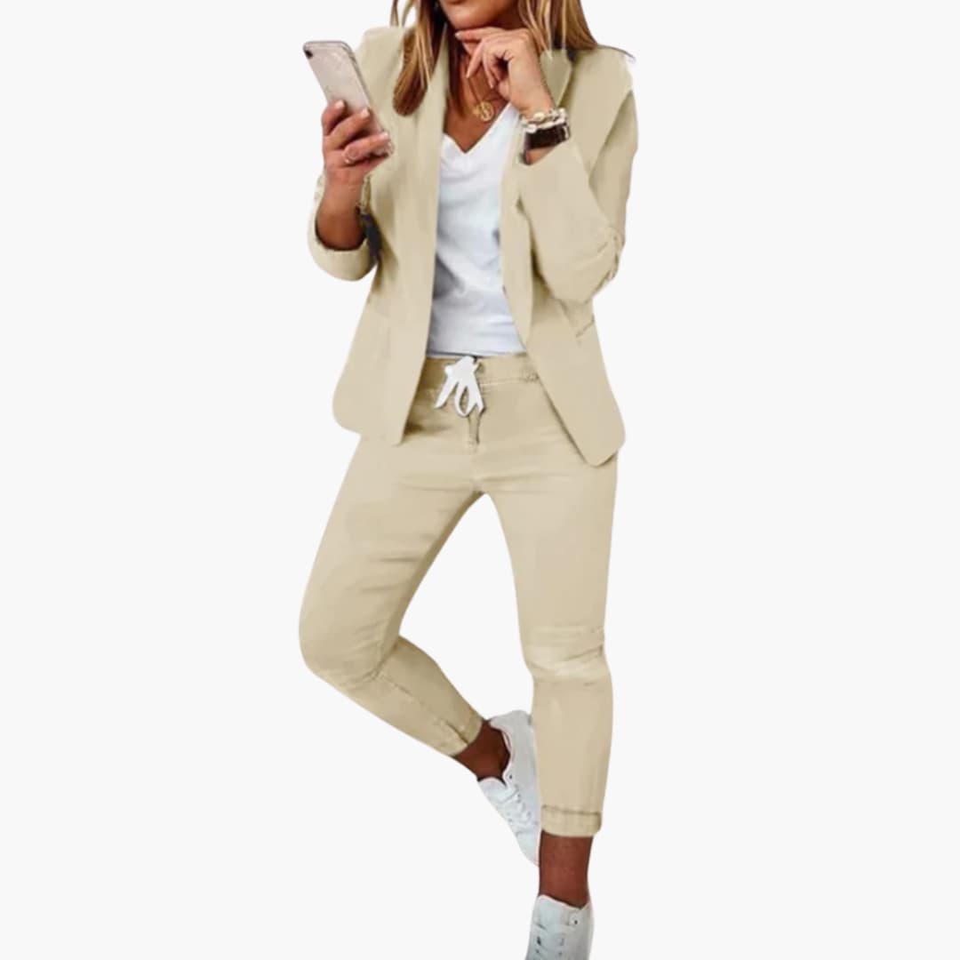 Two-Piece Lounge Set – Blazer and Jogger Pants – Drawstring Waist