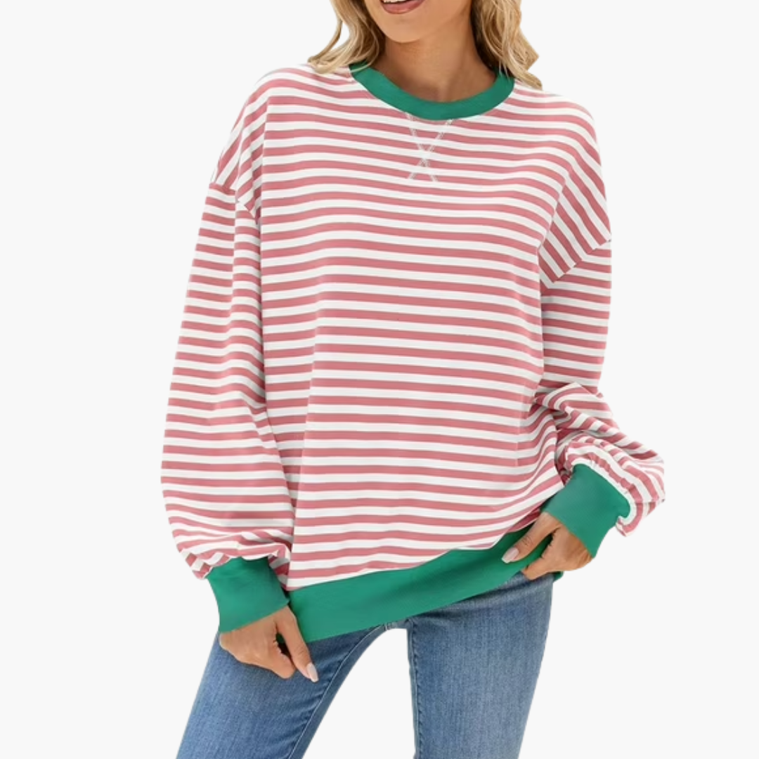 Oversized Sweatshirt – Striped Design – Long Sleeves