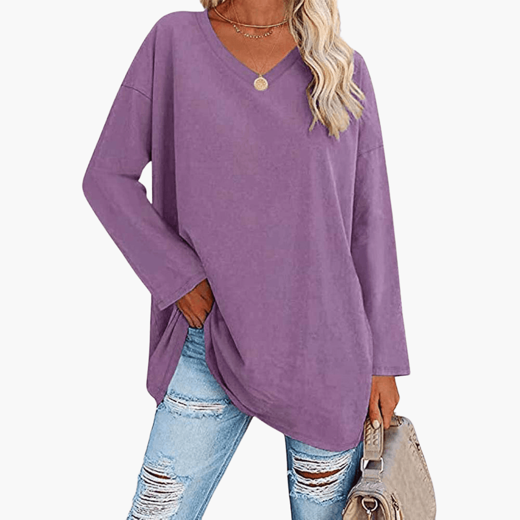Oversized V-Neck Shirt – Long Sleeves